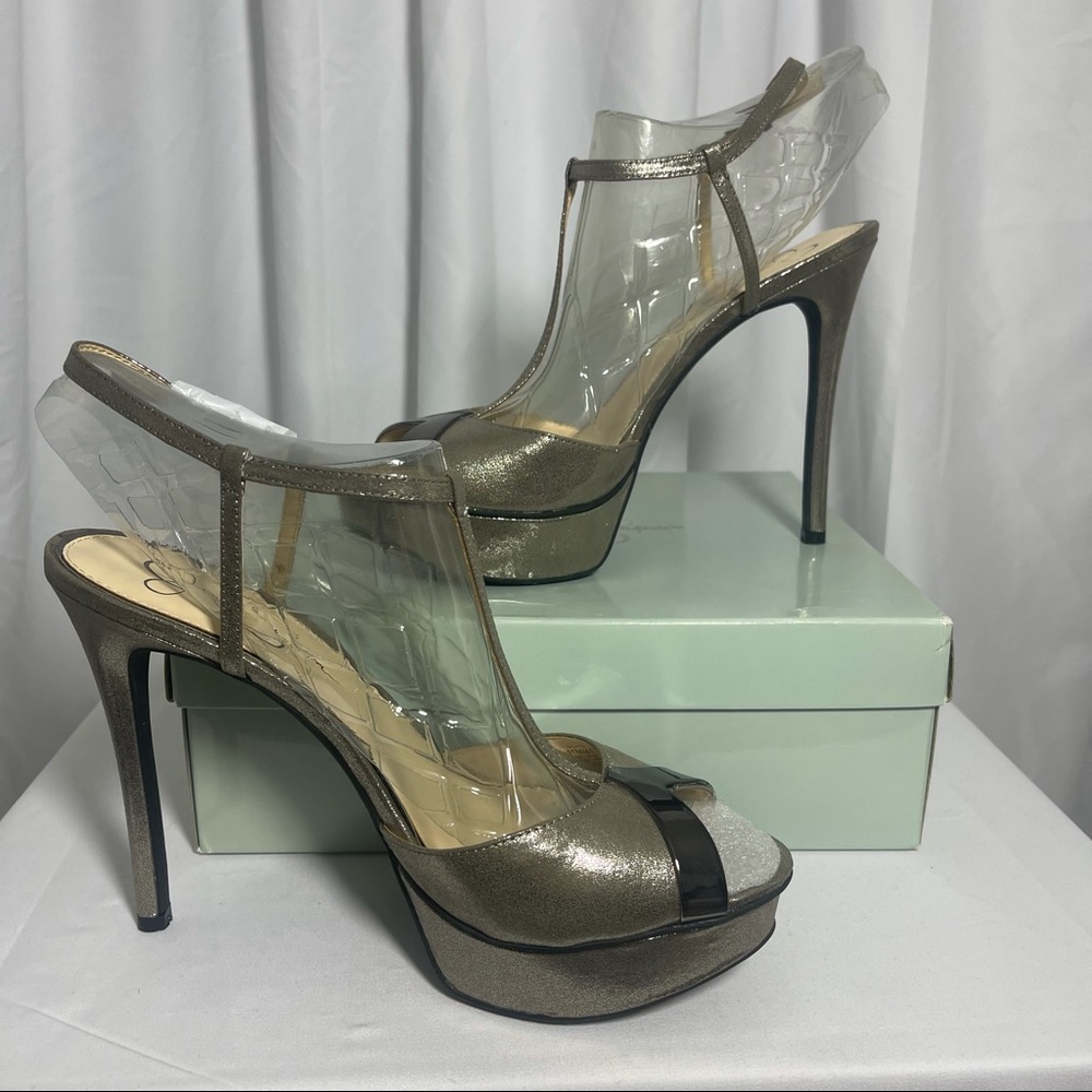 Jessica Simpson Carys gunmetal metallic heels 11M